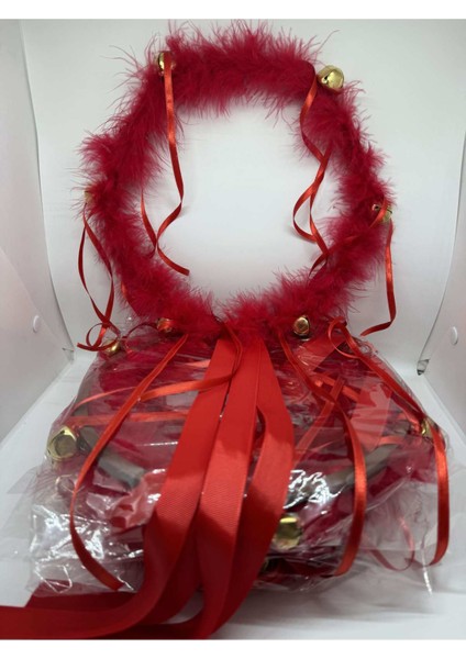 Kına Gecelerine Özel Tüylü Nedime Tefi(Def) Kırmızı 10 Adet