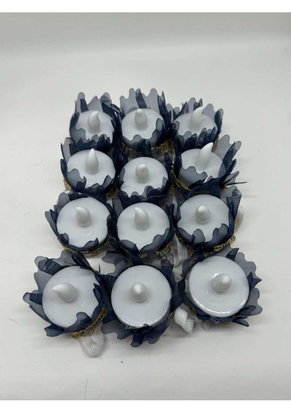 Kına Geceleri Için Özel Dantelli 12 Adet Pilli Kına Mumu Lacivert