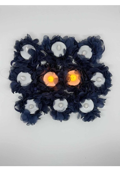 Kına Geceleri Için Özel Lazer Kesim Çiçekli 12 Adet Pilli Kına Mumu Lacivert