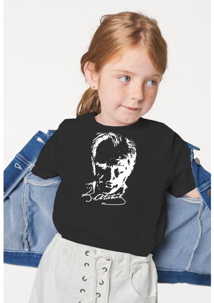 Kız Çocuk Atatürk Baskılı Pamuklu Bisiklet Yaka Kısa Kollu T-Shirt modelleri