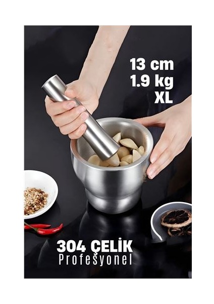 Xl 13 cm Sarımsak Ezici Sarımsak Havanı 304 Paslanmaz Çelik
