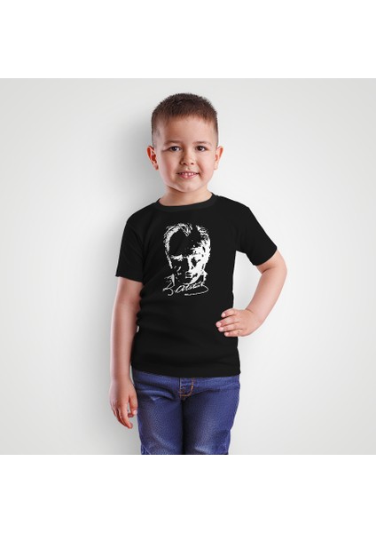 Erkek Çocuk Atatürk Baskılı Bisiklet Yaka Kısa Kollu T-Shirt
