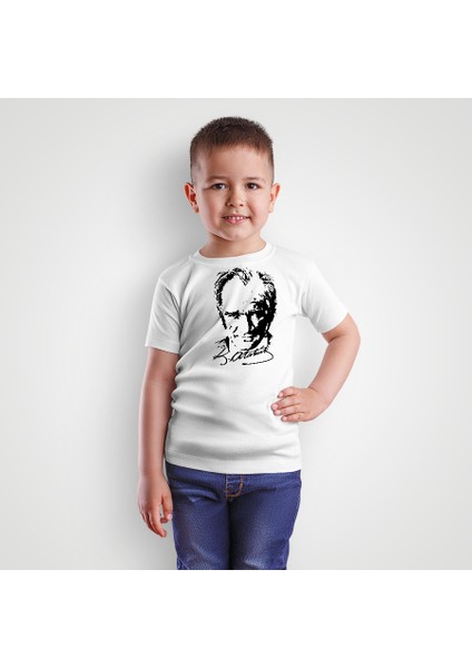 Kız Çocuk Atatürk Baskılı Bisiklet Yaka Kısa Kollu T-Shirt