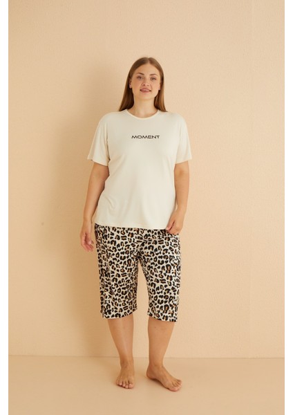 Kadın Büyük Beden Curve Milan Kumaş Kısa Kollu Kaprili Bambu Pijama Takımı