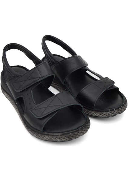 Comfort Çift Cırtlı Deri Kadın Sandalet 2032 - Siyah fiyatları