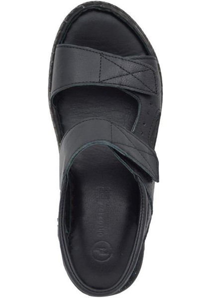 Comfort Çift Cırtlı Deri Kadın Sandalet 2032 - Siyah fırsatları