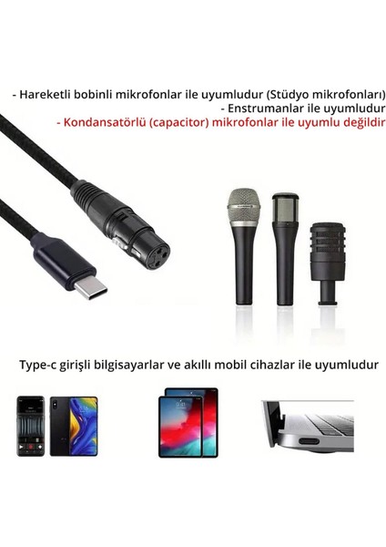 Mf-Xlrc-3m Xlr To Type-C Telefon Için Enstruman ve Mikrofon Bağlantı Kablosu