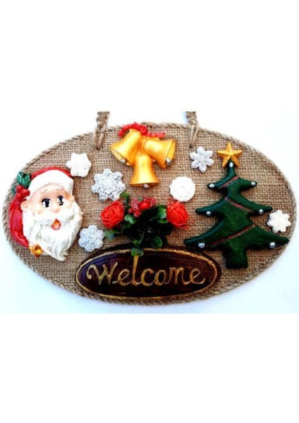 Welcome Yazılı Noel Babalı El Yapımı Yılbaşı Kapı Süsü
