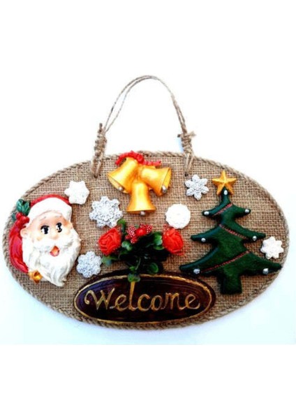 Welcome Yazılı Noel Babalı El Yapımı Yılbaşı Kapı Süsü