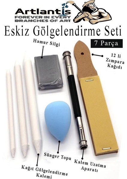 Telli Suluboya Bloğu Kağıdı A3 210GR 20 Yaprak Ince Dokulu Gölgelendirme Zımpara 12 Renk Suluboya Dereceli Kalem Uzatma