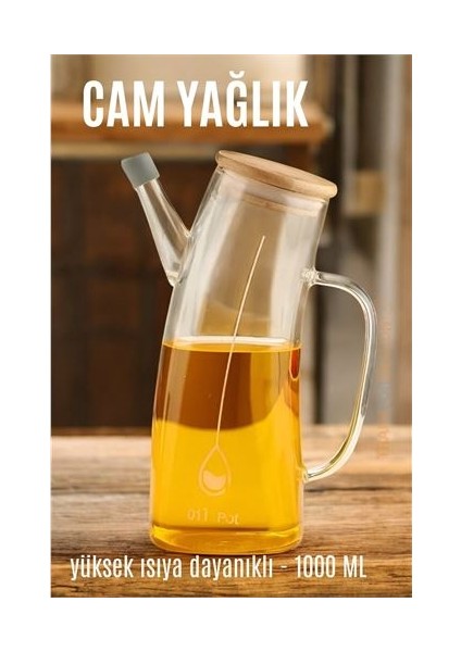 Modacar Yağ Sirke Şişesi Yağlık Borosilikat Cam 1000 ml
