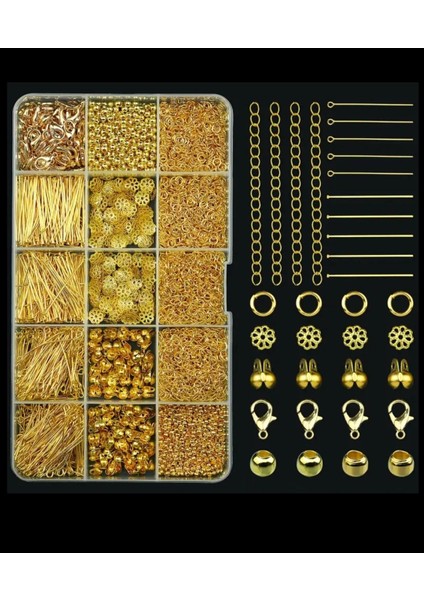 1250 Adet Gold Bileklik Kolye Takı Yapım Seti Uzatma Zincirli El Işi Malzemeleri