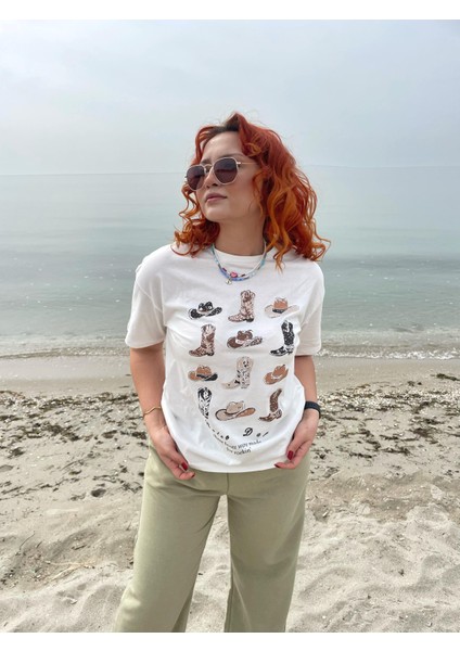 Kovboy Desenli Oversize Tshirt
