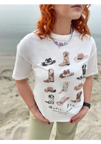 Kovboy Desenli Oversize Tshirt fiyatları