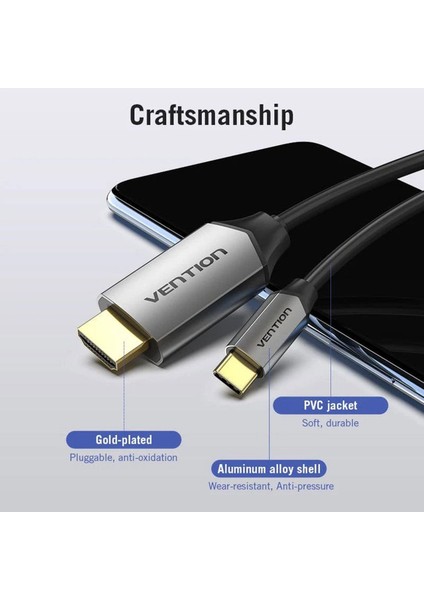 Type-C To HDMI Kablo 2m, 4K 60Hz, HDMI 2.0 (Cgsbh)
