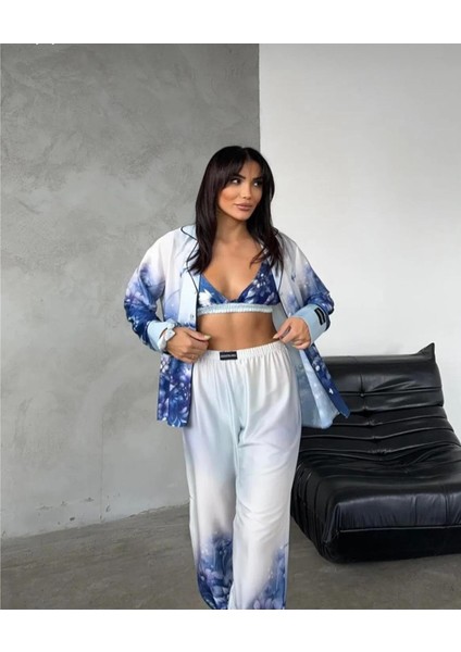 Coccolarsı Corso D'acqua Saten Üçlü Pijama Takımı