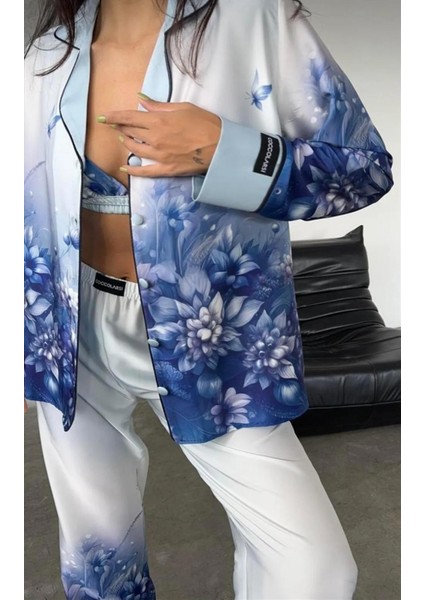 Coccolarsı Corso D'acqua Saten Üçlü Pijama Takımı
