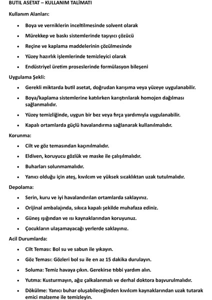 Butil Asetat 99% – 30 Litre | Endüstriyel Güçlü Çözücü | Boya & Vernik Incelten fiyatları