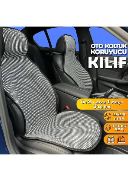 Mazda 2 Uyumlu Koltuk Kılıfı Minder Çizgili Füme Beyaz 2+1 Ön Arka Set
