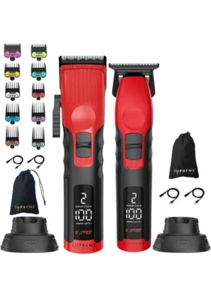 Kırmızı 2spee Trimmer & Clipper Seti | Sessiz | LCD Ekranlı | Ergonomik
