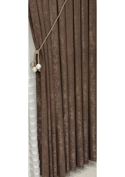Kadife Dokulu Soft Fon Perde Kahverengi ( Tek Kanat ) fiyatları