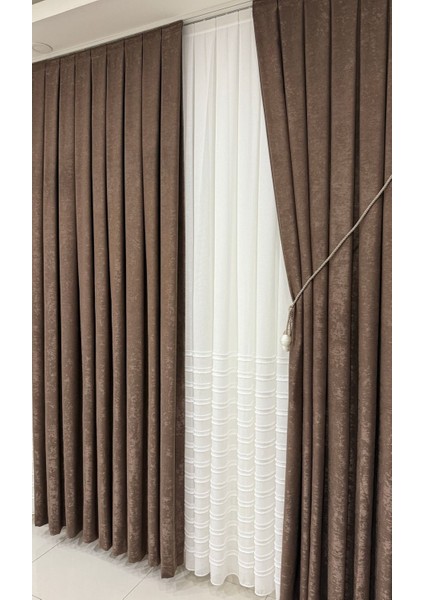 Kadife Dokulu Soft Fon Perde Kahverengi ( Tek Kanat ) modelleri