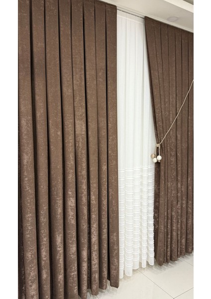 Kadife Dokulu Soft Fon Perde Kahverengi ( Tek Kanat ) fırsatları