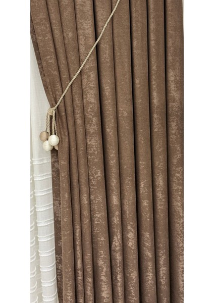 Kadife Dokulu Soft Fon Perde Kahverengi ( Tek Kanat ) indirimleri