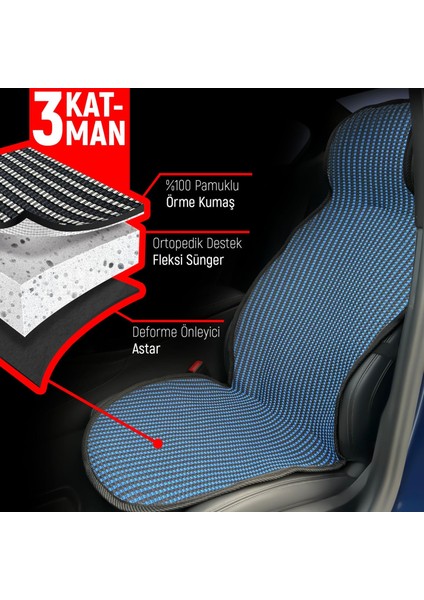 Chevrolet Spark Uyumlu Koltuk Kılıfı Minder Çizgili Siyah Mavi 2+1 Ön Arka Set