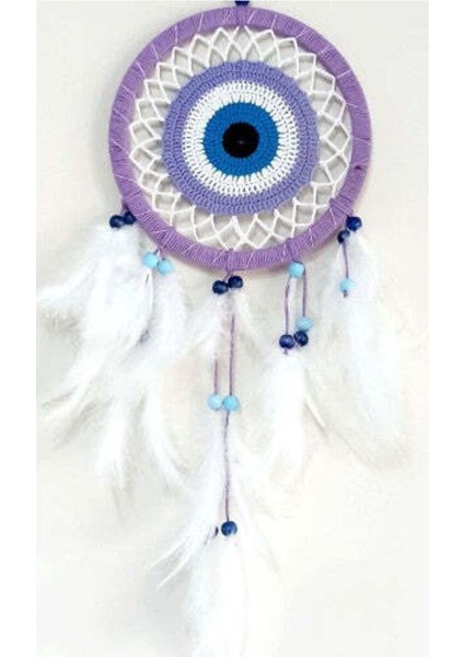 Nazar Boncuğu Motifli Lila Rengi Dream Catcher Düş Kapanı Duvar Süsü
