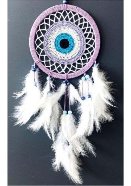 Nazar Boncuğu Motifli Lila Rengi Dream Catcher Düş Kapanı Duvar Süsü