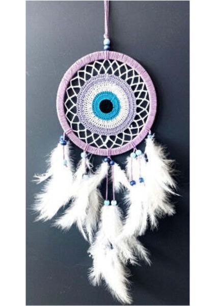 Nazar Boncuğu Motifli Lila Rengi Dream Catcher Düş Kapanı Duvar Süsü