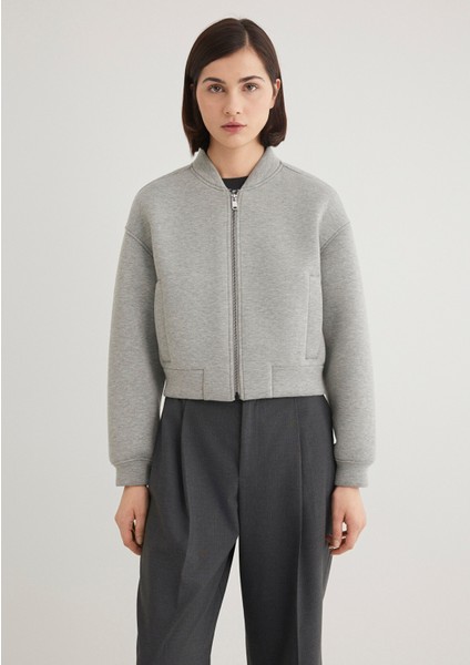 Gri Crop Bomber Ceket 1110359-88467