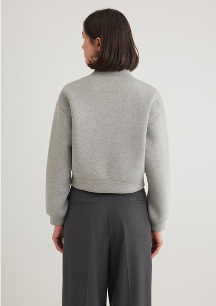Gri Crop Bomber Ceket 1110359-88467