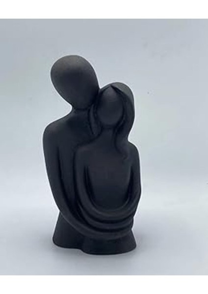 Leptomeriya LPTOA05 Beton El Yapımı Özel Tasarım Sarılan Sevgililer Biblo, Siyah, 22 cm x 8.5 cm