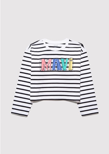 Mavi Baskılı Crop Siyah Tişört 7610270-82374