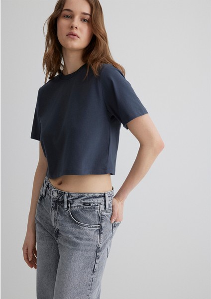 Antrasit Crop Basic Tişört 1613072-70763