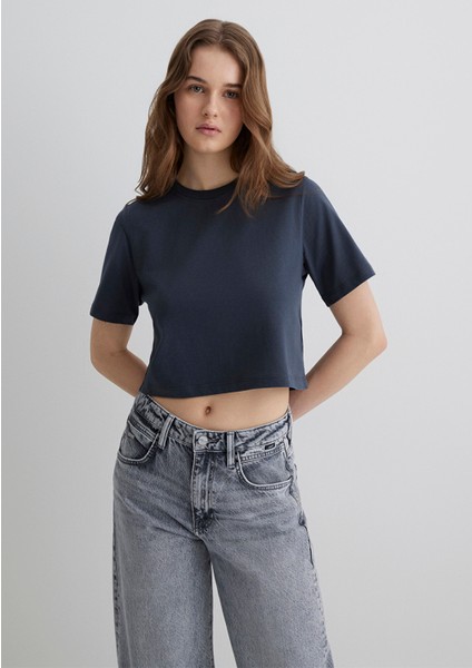 Antrasit Crop Basic Tişört 1613072-70763