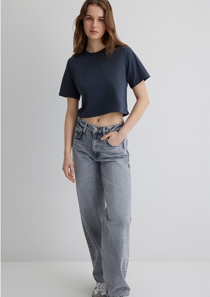 Antrasit Crop Basic Tişört 1613072-70763