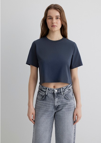 Antrasit Crop Basic Tişört 1613072-70763