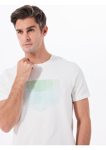 Bisiklet Yaka Baskılı Ekru Erkek T-Shirt ACE091252411_EKR