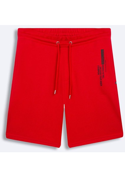 Erkek Basıc Fermuarlı Baskılı Kırmızı Şort