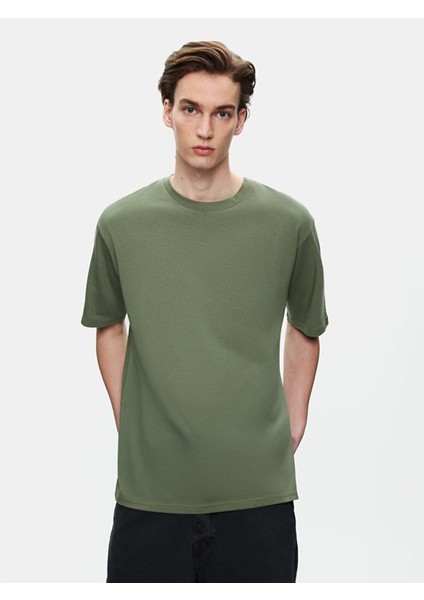 Erkek Sıfır Yaka Basıc Kısa Kol Loose Yeşil T-shırt fiyatları