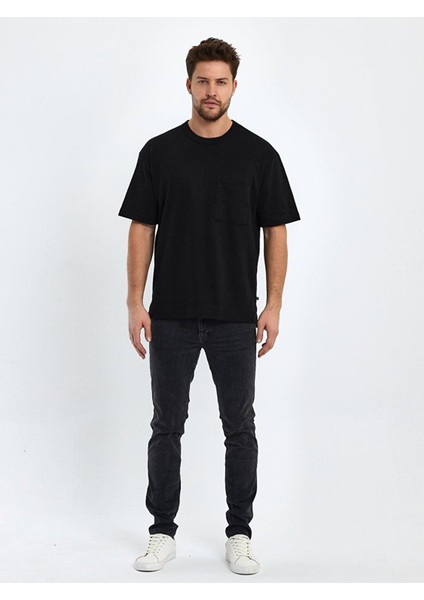Erkek Loose Siyah T-shırt