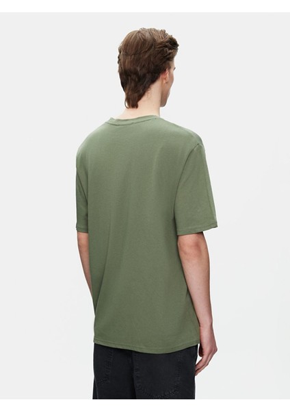 Erkek Sıfır Yaka Basıc Kısa Kol Loose Yeşil T-shırt modelleri