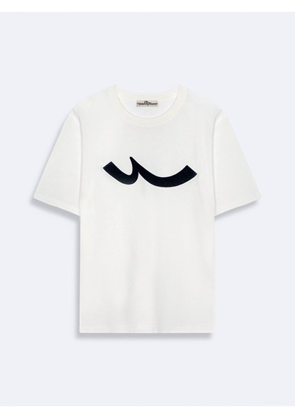 Erkek Kısa Kollu Sıfır Yaka Sıgn Baskılı Regular Beyaz T-shırt