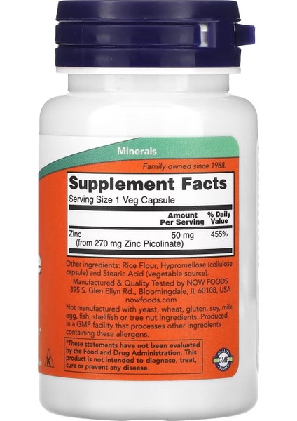 Foods, Zinc(Çinko) Picolinate, 50 Mg, 60 Veg Caps