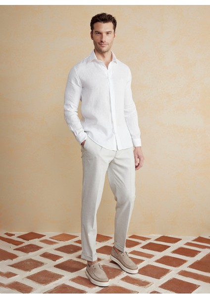 Slim Fit Italyan Yaka Beyaz Erkek Gömlek BBSS25MSH014 modelleri