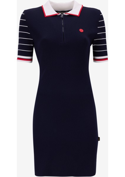 Polo Yaka Düz Koyu Lacivert Mini Kadın Elbise J5SL-ELB7878