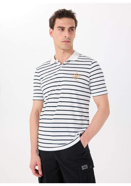 Çizgili Beyaz Erkek Polo T-Shirt J5SM-TST7317